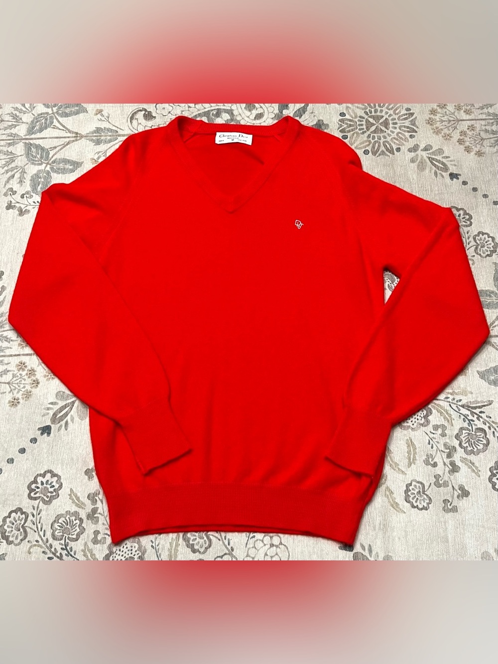 Vintage Christian Dior Monsier Men’s V-Neck Sweater Red Medium